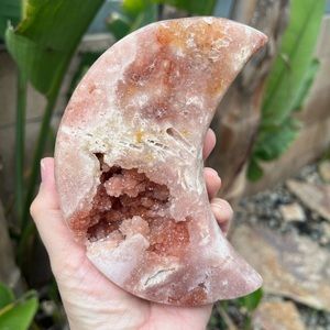 Pink Amethyst Quartz Crystal Druzy Moon